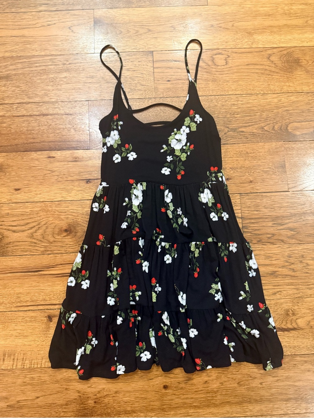 Forever 21 Black Floral Tiered Sundress - Spaghetti Strap